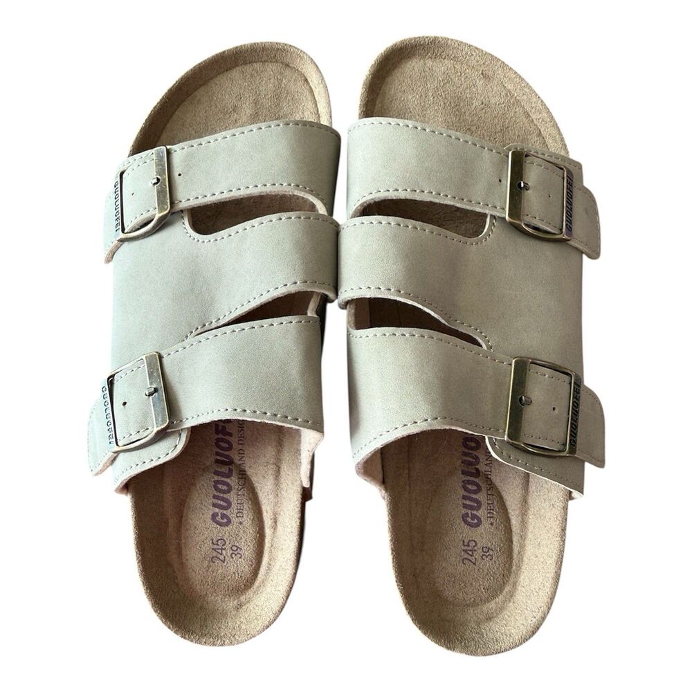 Guoluofei‎ Cork Open Toe Sandals  Women’s Size 7 Leather Slide Arch Support NEW
